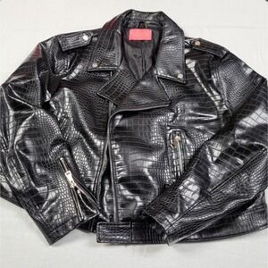 Azalea Wang Croc Body Moto Jacket Faux Leather Black Women's 2X